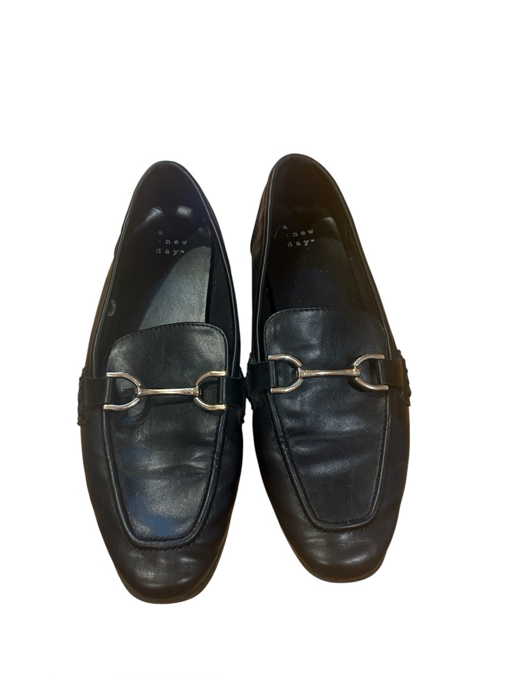 A New Day Black Square-Toe Loafer Flats with Horsebit Detail Size 6.5